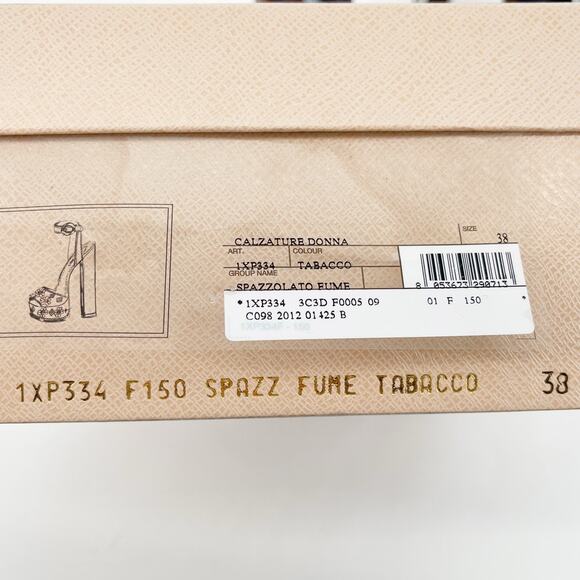 Prada Tobacco Brown Leather Floral Platform Ankle Strap High Heel Sandals IT 38 - Picture 14 of 14